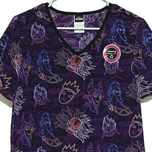 Disney Villains‎ Scrub Top S Purple Evil Queen Maleficent Ursula Cruella De Vil